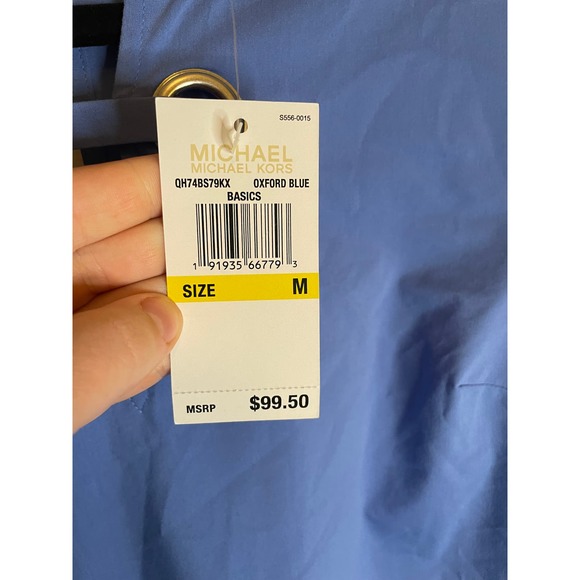 NEW Michael Michael Kors Oxford Blue Bell Sleeve Long Sleeve Blouse Size Medium - Picture 4 of 6